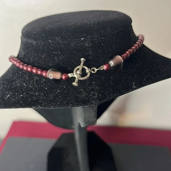 Purple Lilac Jadeite Rose Pendant and Agate Stone Bead‎ Vintage Necklace - Picture 3 of 4